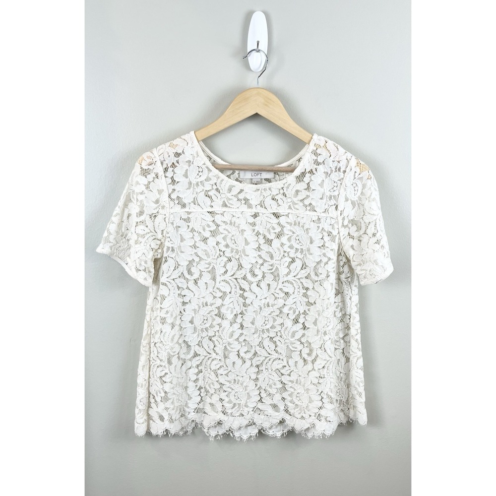 Loft Women's Floral Lace Top‎ Sz Small Ivory Coquette Cottage Core
